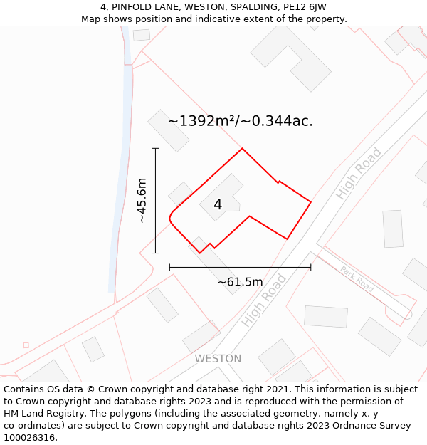 4, PINFOLD LANE, WESTON, SPALDING, PE12 6JW: Plot and title map