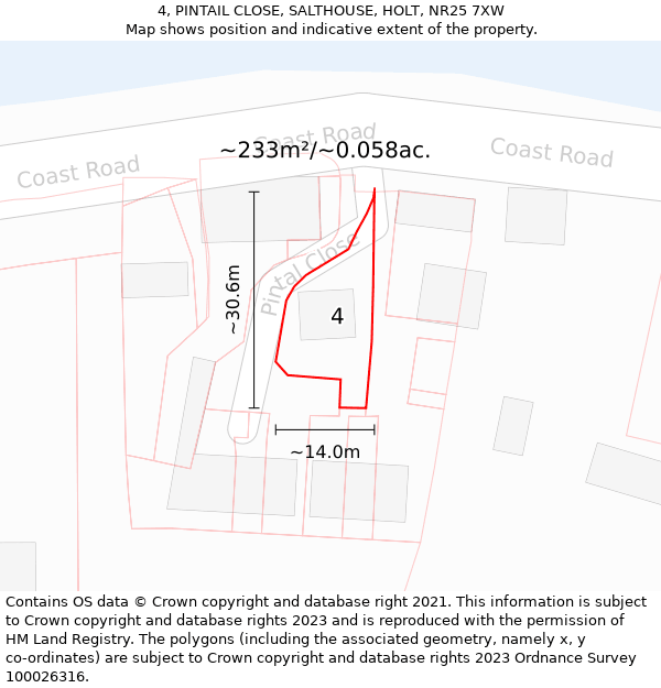 4, PINTAIL CLOSE, SALTHOUSE, HOLT, NR25 7XW: Plot and title map