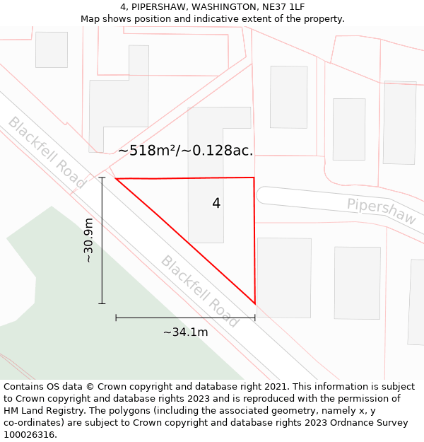 4, PIPERSHAW, WASHINGTON, NE37 1LF: Plot and title map