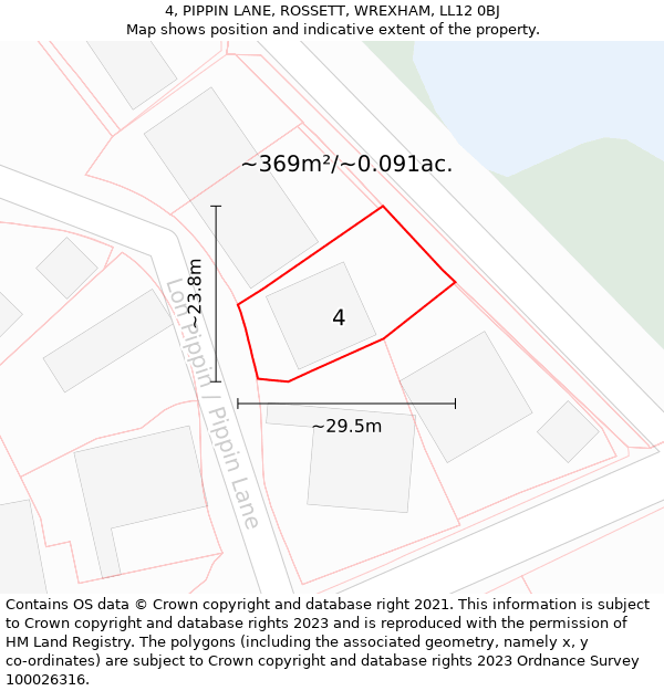 4, PIPPIN LANE, ROSSETT, WREXHAM, LL12 0BJ: Plot and title map