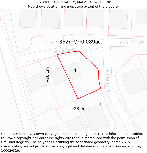 4, PIXIEFIELDS, CRADLEY, MALVERN, WR13 5ND: Plot and title map