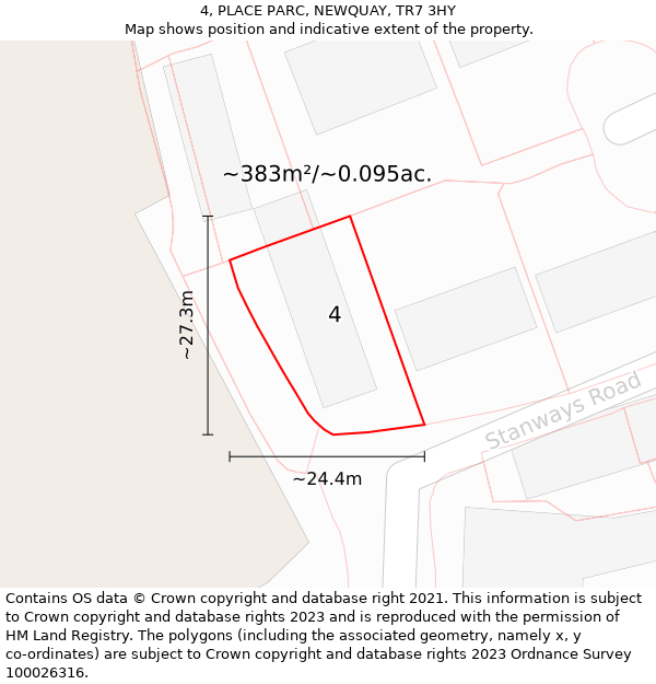 4, PLACE PARC, NEWQUAY, TR7 3HY: Plot and title map