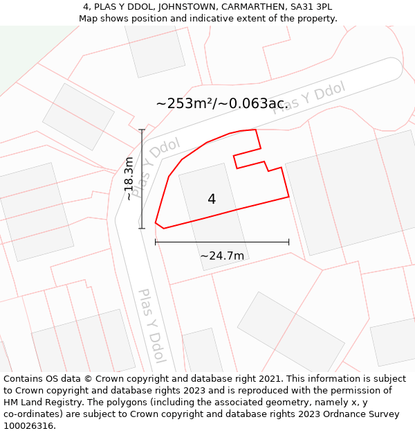 4, PLAS Y DDOL, JOHNSTOWN, CARMARTHEN, SA31 3PL: Plot and title map