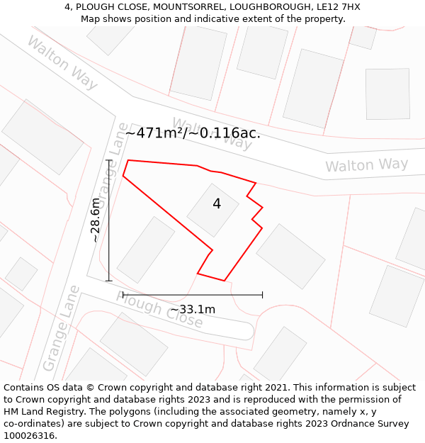 4, PLOUGH CLOSE, MOUNTSORREL, LOUGHBOROUGH, LE12 7HX: Plot and title map