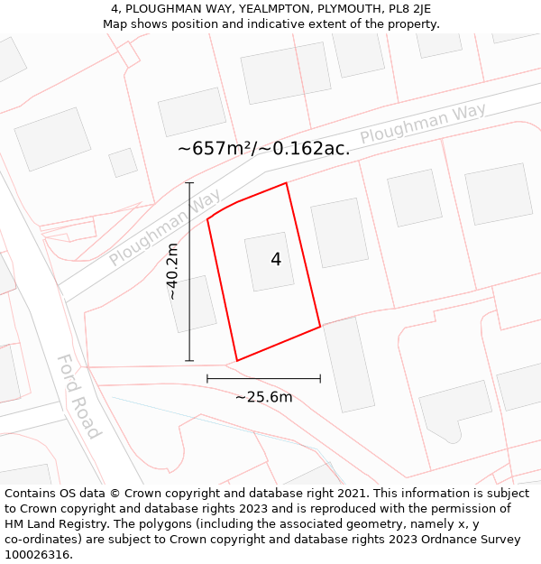 4, PLOUGHMAN WAY, YEALMPTON, PLYMOUTH, PL8 2JE: Plot and title map