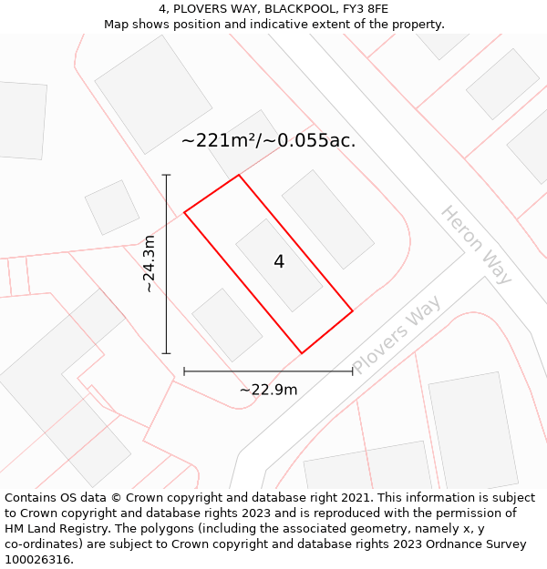 4, PLOVERS WAY, BLACKPOOL, FY3 8FE: Plot and title map