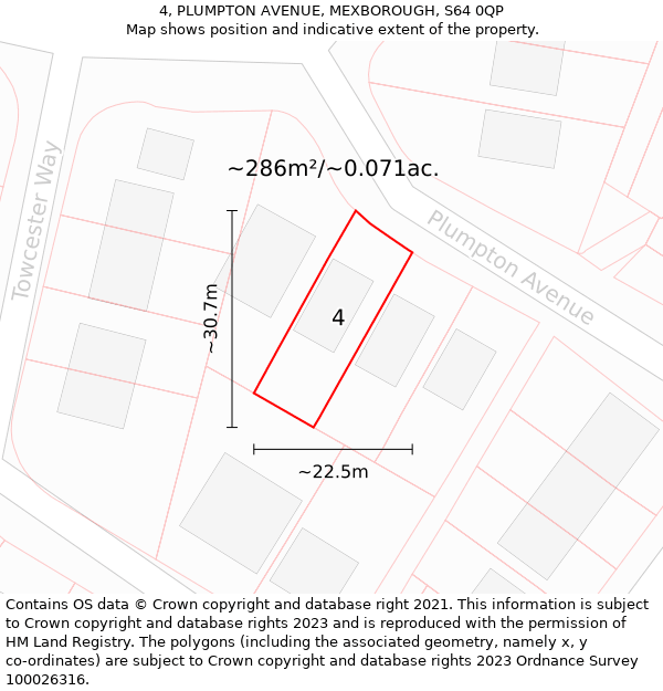 4, PLUMPTON AVENUE, MEXBOROUGH, S64 0QP: Plot and title map