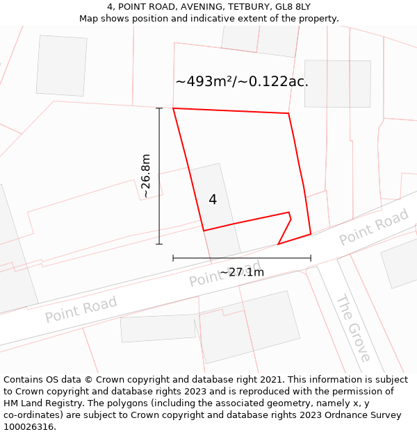 4, POINT ROAD, AVENING, TETBURY, GL8 8LY: Plot and title map