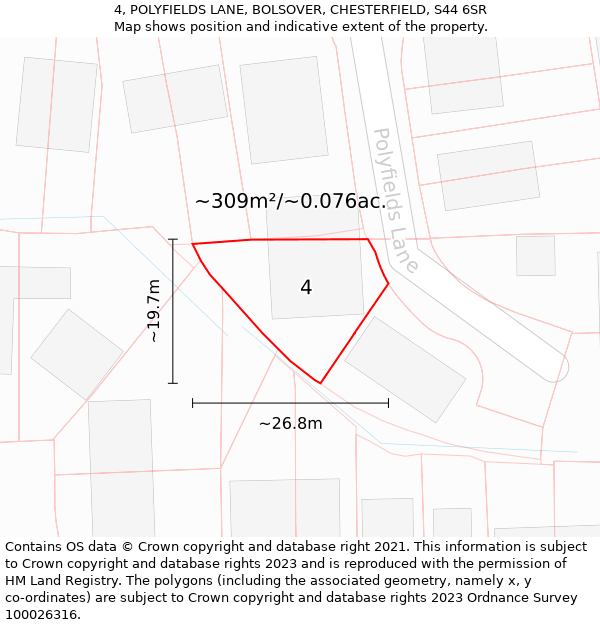 4, POLYFIELDS LANE, BOLSOVER, CHESTERFIELD, S44 6SR: Plot and title map