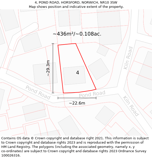 4, POND ROAD, HORSFORD, NORWICH, NR10 3SW: Plot and title map