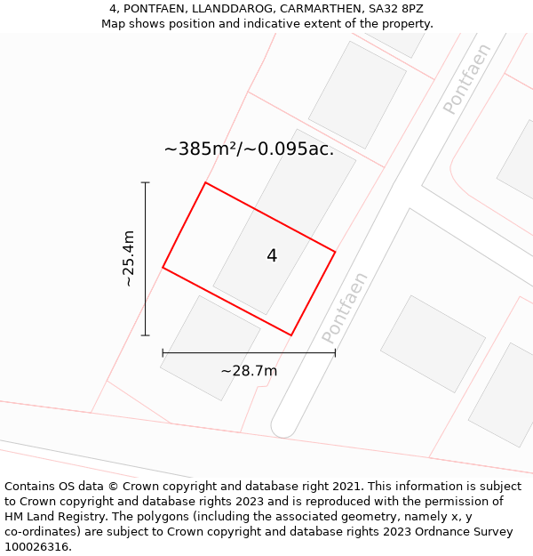 4, PONTFAEN, LLANDDAROG, CARMARTHEN, SA32 8PZ: Plot and title map