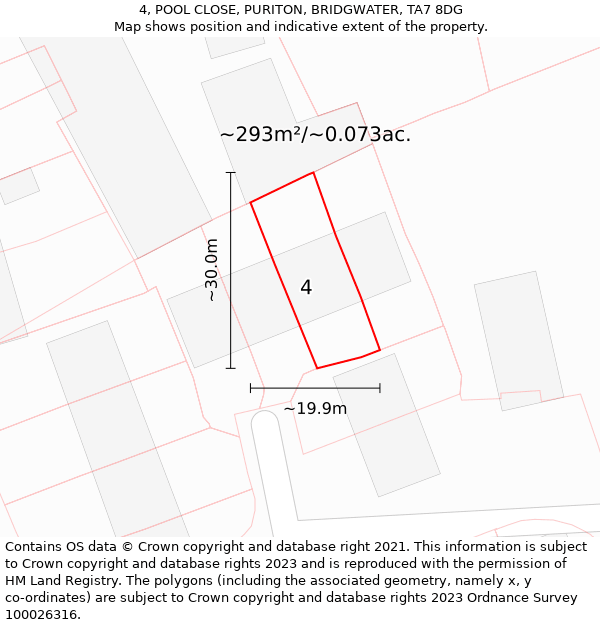 4, POOL CLOSE, PURITON, BRIDGWATER, TA7 8DG: Plot and title map