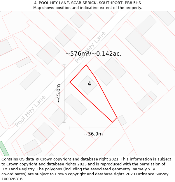 4, POOL HEY LANE, SCARISBRICK, SOUTHPORT, PR8 5HS: Plot and title map