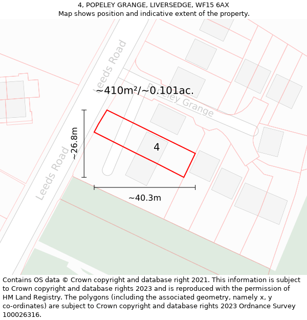 4, POPELEY GRANGE, LIVERSEDGE, WF15 6AX: Plot and title map