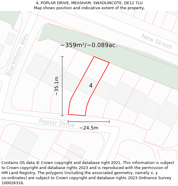 4, POPLAR DRIVE, MEASHAM, SWADLINCOTE, DE12 7LU: Plot and title map