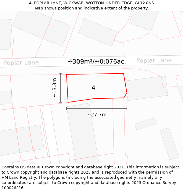 4, POPLAR LANE, WICKWAR, WOTTON-UNDER-EDGE, GL12 8NS: Plot and title map