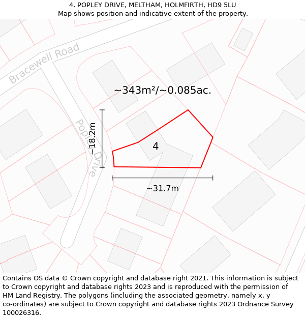 4, POPLEY DRIVE, MELTHAM, HOLMFIRTH, HD9 5LU: Plot and title map