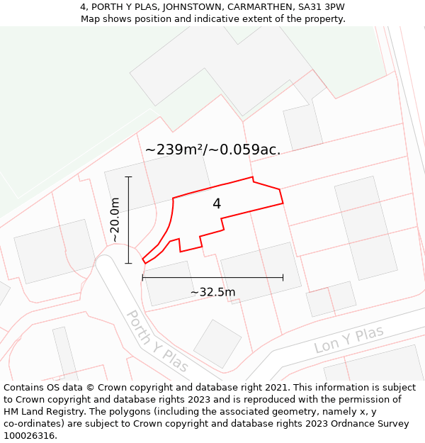 4, PORTH Y PLAS, JOHNSTOWN, CARMARTHEN, SA31 3PW: Plot and title map