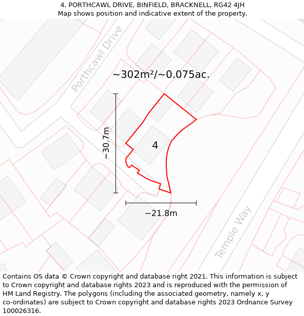 4, PORTHCAWL DRIVE, BINFIELD, BRACKNELL, RG42 4JH: Plot and title map