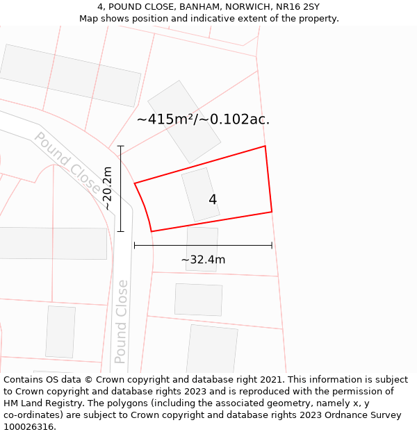 4, POUND CLOSE, BANHAM, NORWICH, NR16 2SY: Plot and title map