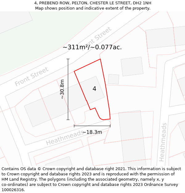 4, PREBEND ROW, PELTON, CHESTER LE STREET, DH2 1NH: Plot and title map