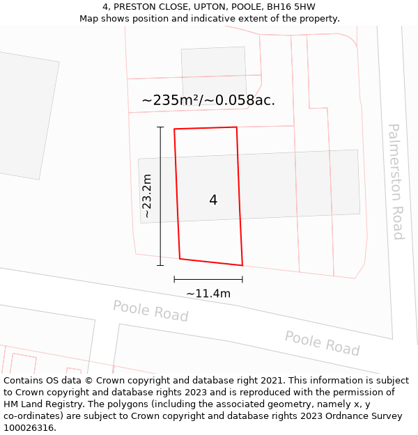 4, PRESTON CLOSE, UPTON, POOLE, BH16 5HW: Plot and title map