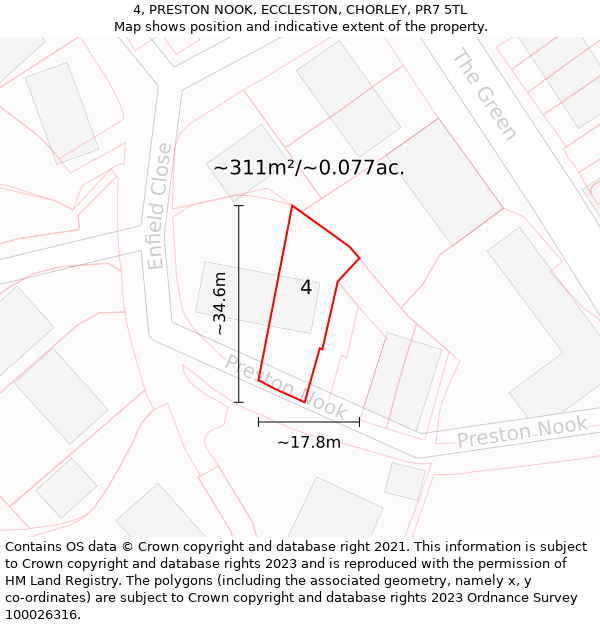 4, PRESTON NOOK, ECCLESTON, CHORLEY, PR7 5TL: Plot and title map