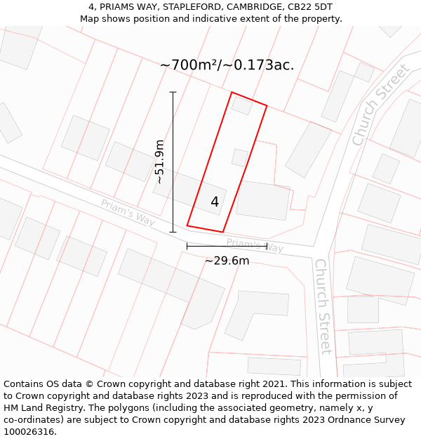 4, PRIAMS WAY, STAPLEFORD, CAMBRIDGE, CB22 5DT: Plot and title map