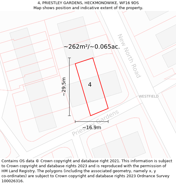 4, PRIESTLEY GARDENS, HECKMONDWIKE, WF16 9DS: Plot and title map