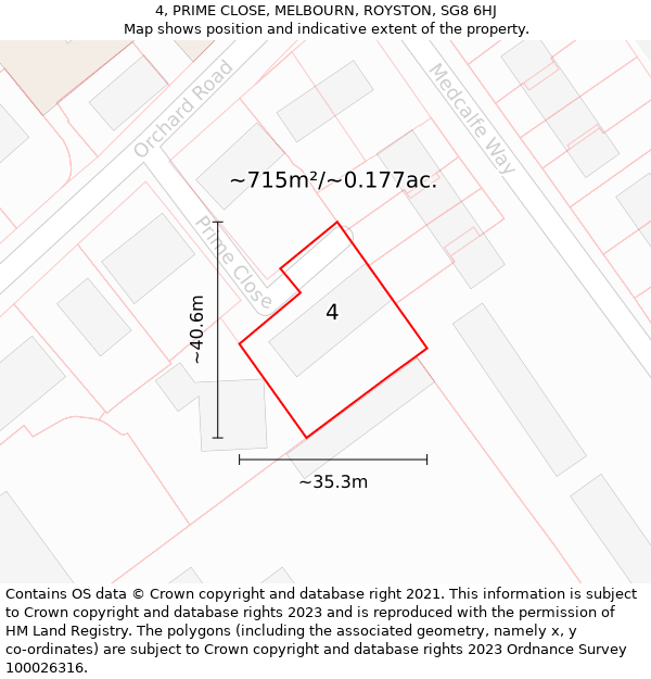 4, PRIME CLOSE, MELBOURN, ROYSTON, SG8 6HJ: Plot and title map