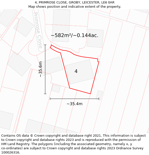 4, PRIMROSE CLOSE, GROBY, LEICESTER, LE6 0AR: Plot and title map