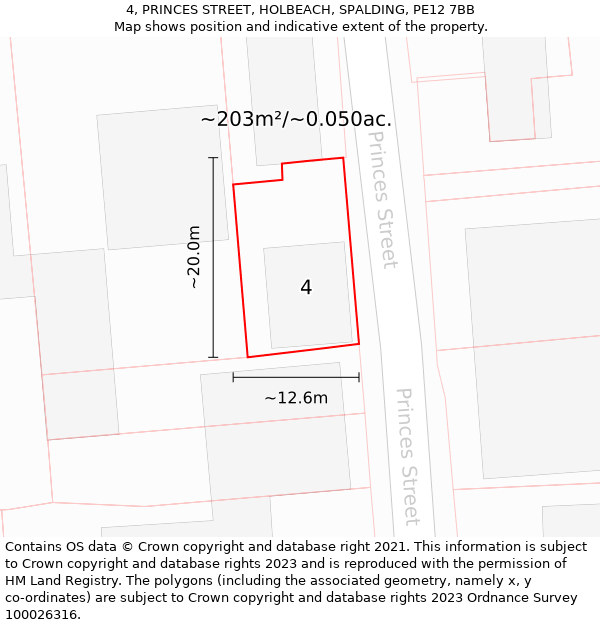 4, PRINCES STREET, HOLBEACH, SPALDING, PE12 7BB: Plot and title map
