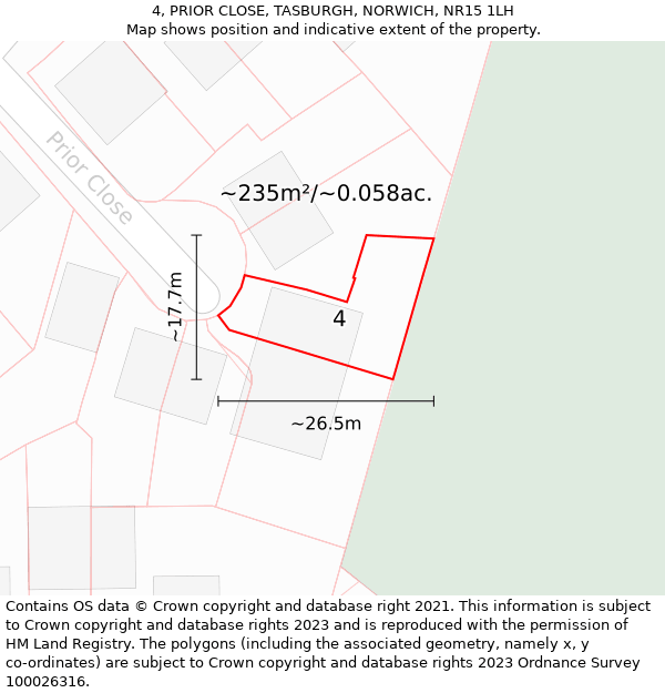 4, PRIOR CLOSE, TASBURGH, NORWICH, NR15 1LH: Plot and title map