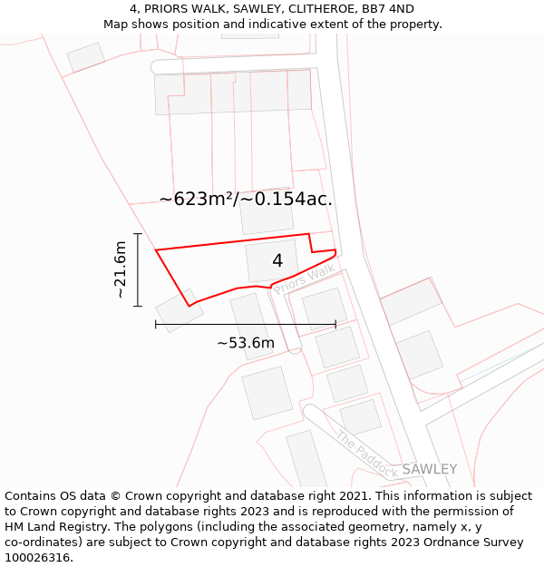 4, PRIORS WALK, SAWLEY, CLITHEROE, BB7 4ND: Plot and title map