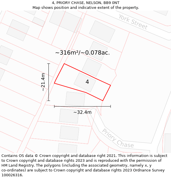 4, PRIORY CHASE, NELSON, BB9 0NT: Plot and title map