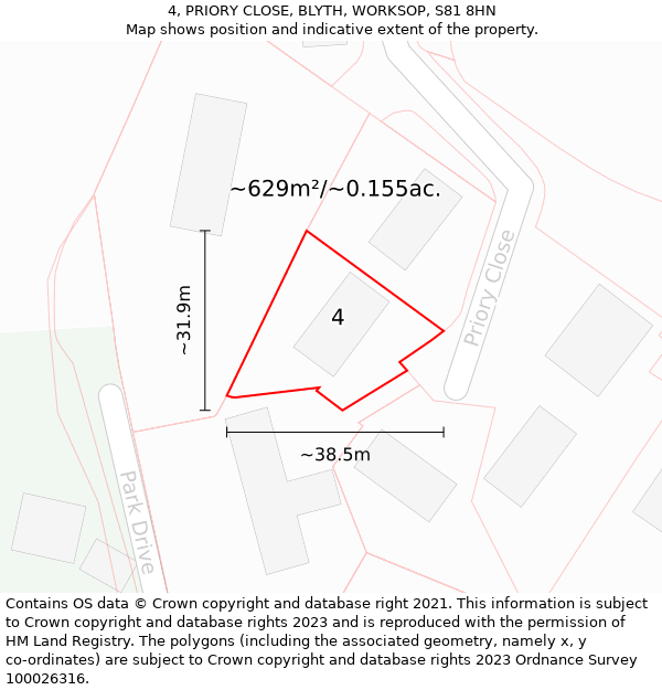 4, PRIORY CLOSE, BLYTH, WORKSOP, S81 8HN: Plot and title map