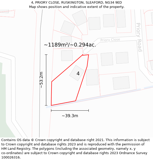 4, PRIORY CLOSE, RUSKINGTON, SLEAFORD, NG34 9ED: Plot and title map