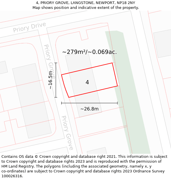 4, PRIORY GROVE, LANGSTONE, NEWPORT, NP18 2NY: Plot and title map