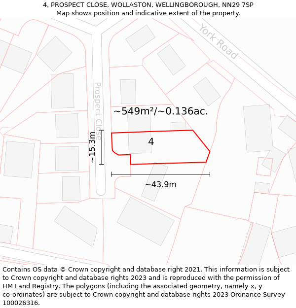 4, PROSPECT CLOSE, WOLLASTON, WELLINGBOROUGH, NN29 7SP: Plot and title map