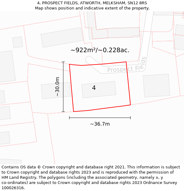 4, PROSPECT FIELDS, ATWORTH, MELKSHAM, SN12 8RS: Plot and title map