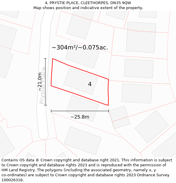 4, PRYSTIE PLACE, CLEETHORPES, DN35 9QW: Plot and title map