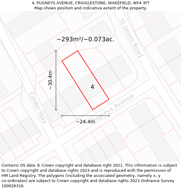 4, PUGNEYS AVENUE, CRIGGLESTONE, WAKEFIELD, WF4 3FT: Plot and title map