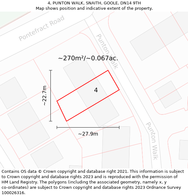 4, PUNTON WALK, SNAITH, GOOLE, DN14 9TH: Plot and title map