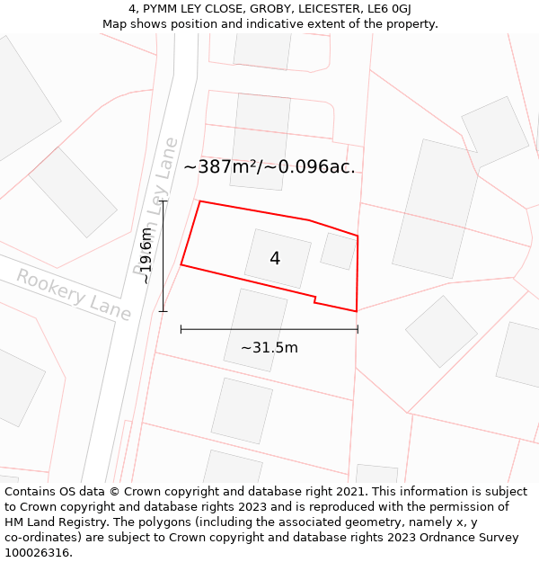 4, PYMM LEY CLOSE, GROBY, LEICESTER, LE6 0GJ: Plot and title map
