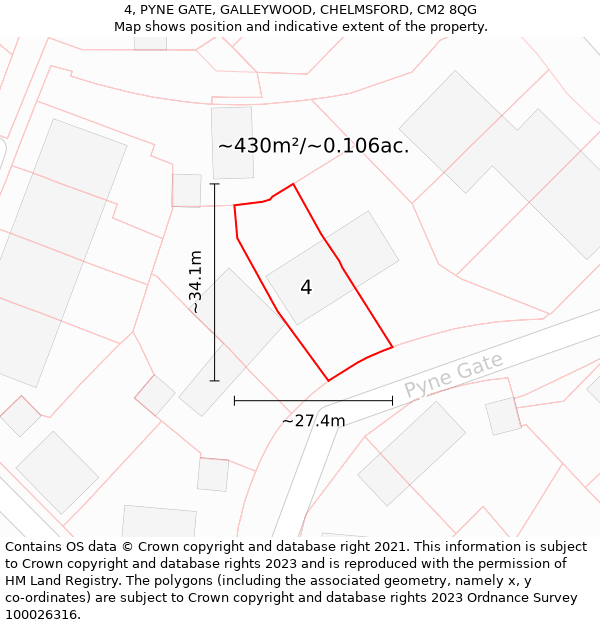 4, PYNE GATE, GALLEYWOOD, CHELMSFORD, CM2 8QG: Plot and title map