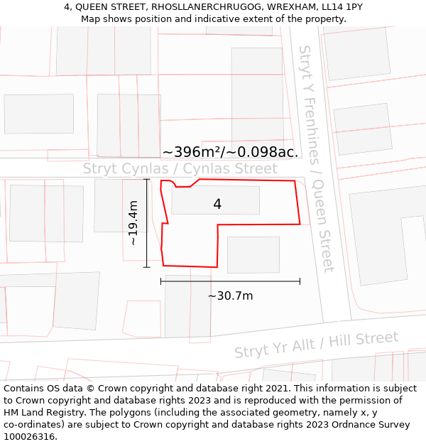 4, QUEEN STREET, RHOSLLANERCHRUGOG, WREXHAM, LL14 1PY: Plot and title map