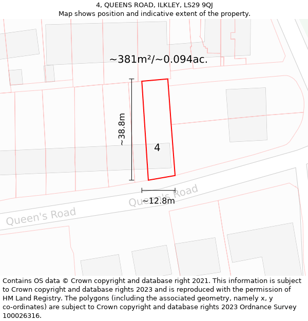 4, QUEENS ROAD, ILKLEY, LS29 9QJ: Plot and title map