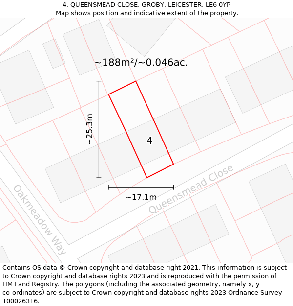 4, QUEENSMEAD CLOSE, GROBY, LEICESTER, LE6 0YP: Plot and title map