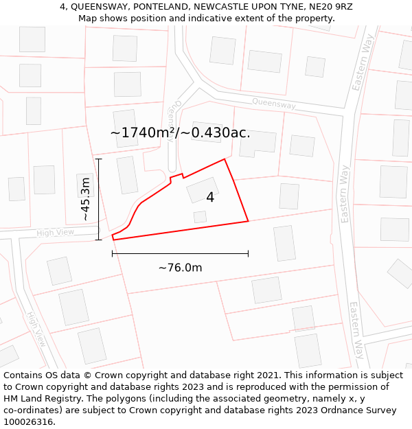 4, QUEENSWAY, PONTELAND, NEWCASTLE UPON TYNE, NE20 9RZ: Plot and title map