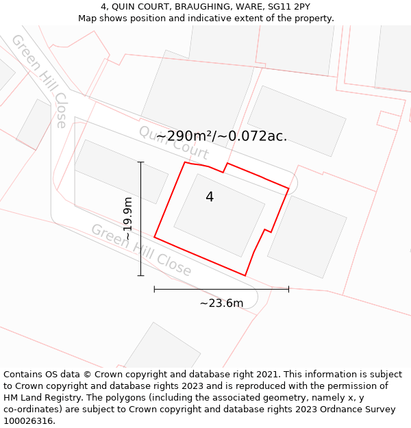 4, QUIN COURT, BRAUGHING, WARE, SG11 2PY: Plot and title map